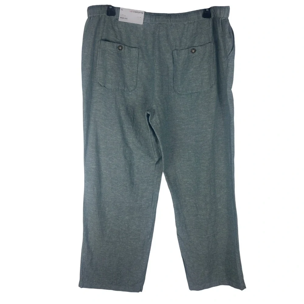 Liz‎ Claiborne Womens XL Wide Leg Linen Blend Pants Dark Forest Green 343436 NWT